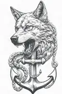 anchor and wolf growl Aggressive Defending Powerful Pain tattoo design idea
