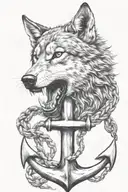 anchor and wolf growl Aggressive Defending Powerful Pain tattoo design idea