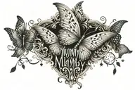 mummy Name with butterflys flying tattoo design idea