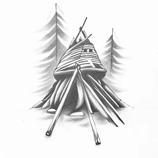 Native American campfire and smoke filling the air tattoo design idea
