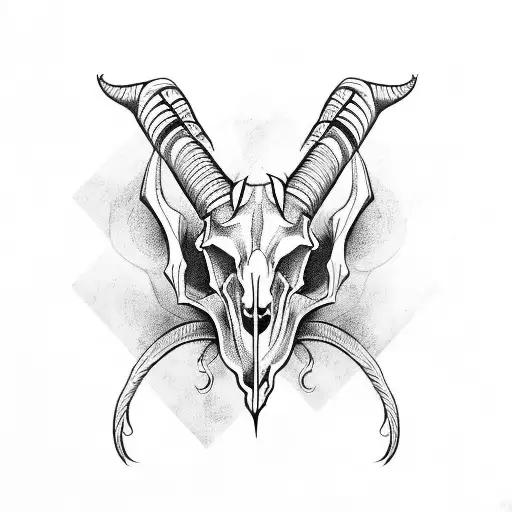 male goat skull with spiral horns tattoo design idea