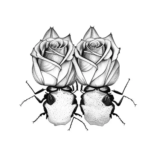 two roses a blue wren and a beetle tattoo design idea