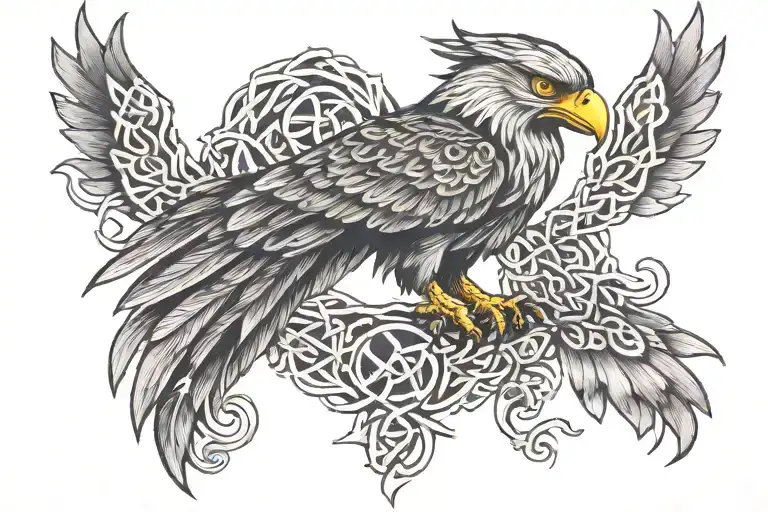 celtic hawk soaring tattoo design idea