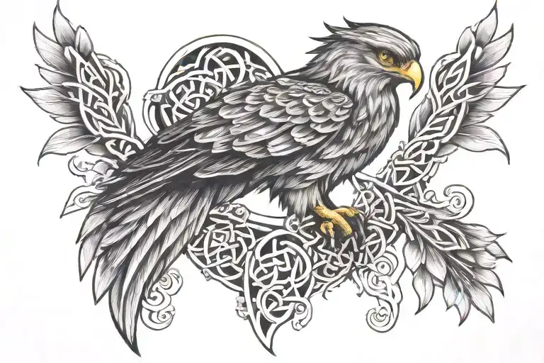 celtic hawk perched tattoo design idea