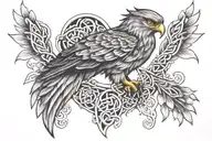 celtic hawk perched tattoo design idea