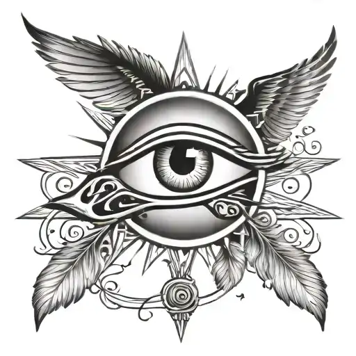 Eye of Horus surrounded by birds flying towards the sun tattoo design idea