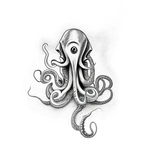 menacing squid under the sea tattoo design idea