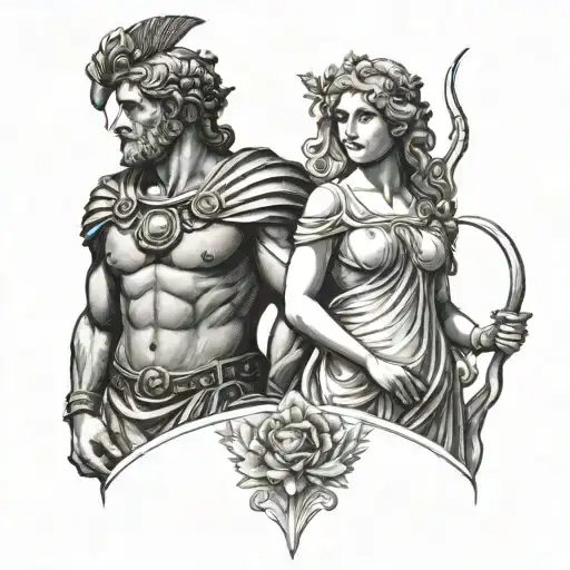 Aphrodite and Ares greek god tattoo design idea