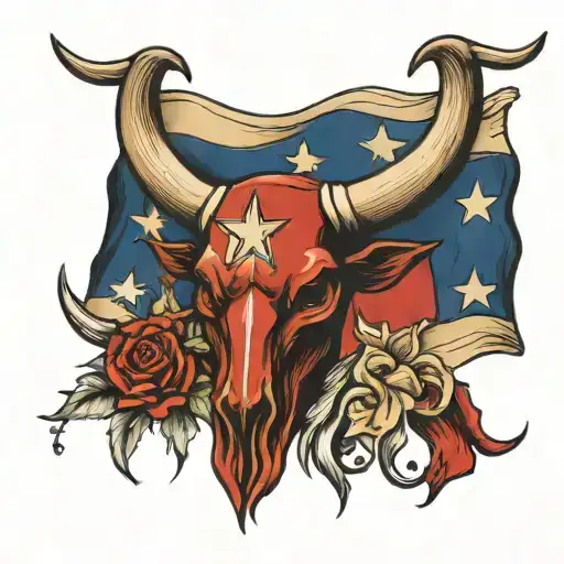 texas flag and long horns tattoo design idea