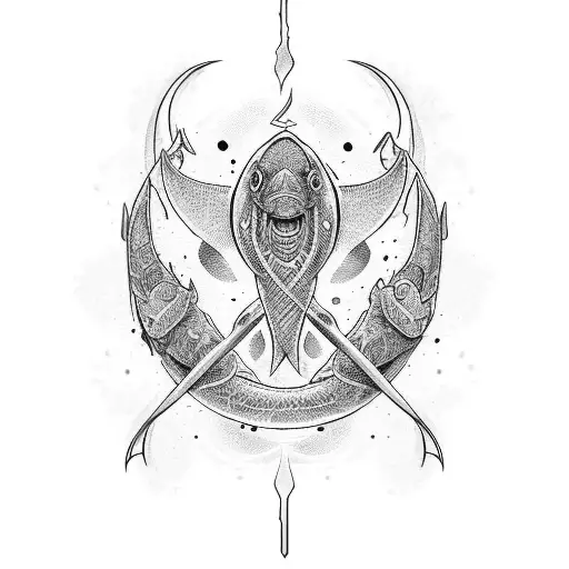 yin yang sword fish tattoo design idea