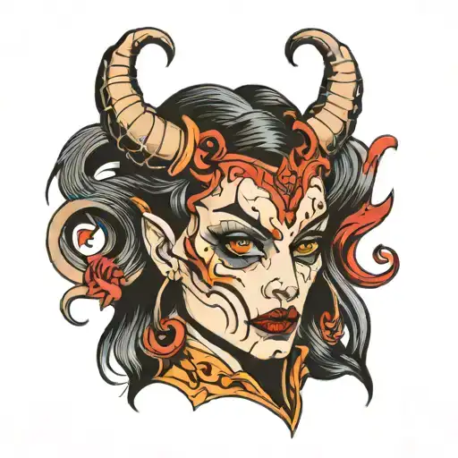 devil woman face tattoo design idea