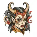 devil woman face tattoo design idea