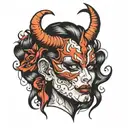 devil woman face tattoo design idea