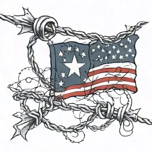 American flag over barbed wire  tattoo design idea