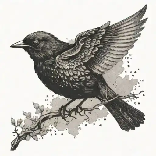 Blackbird rising from ashes tattoo design idea