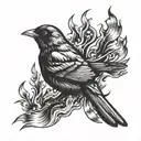 Blackbird rising from fire tattoo design idea