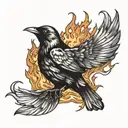 Blackbird rising from fire tattoo design idea