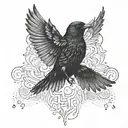 Blackbird rising from the ashes with wings spread  tattoo design idea