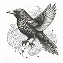 Blackbird rising from the ashes with wings spread  tattoo design idea