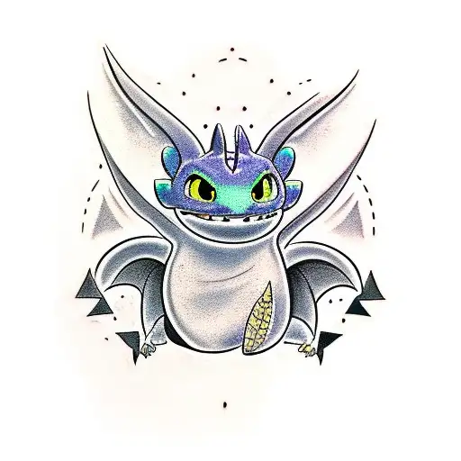 toothless from How to Train Your Dragon Flying  tattoo design idea