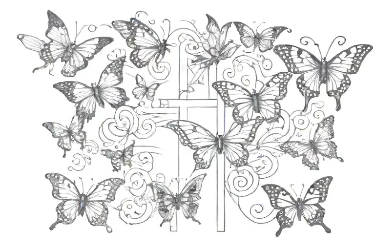 butterflies and a cross tattoo design idea