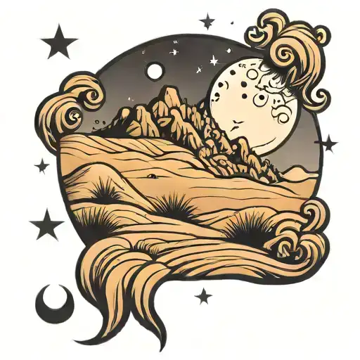sand dune and moon   tattoo design idea