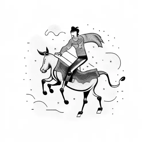 Guitar-playing rockstar riding a mechanical bull tattoo design idea