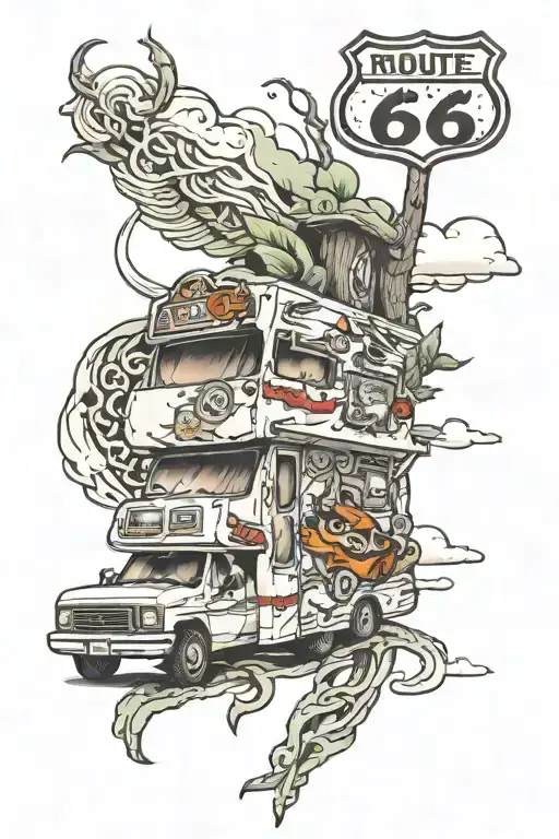 route 66 road trip in a class C motorhome RV tattoo design idea