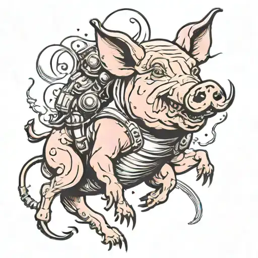 pig being abducted by aliens  tattoo design idea