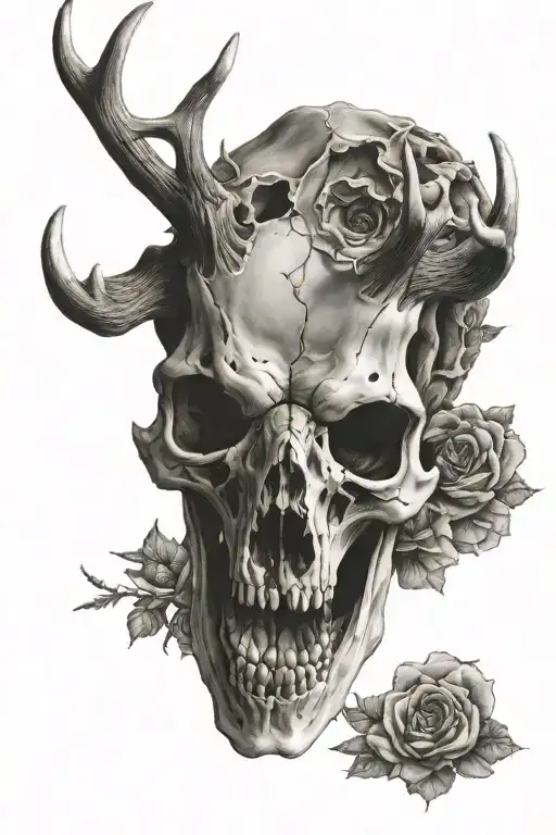 Deer scull half dead half alive half dead tattoo design idea