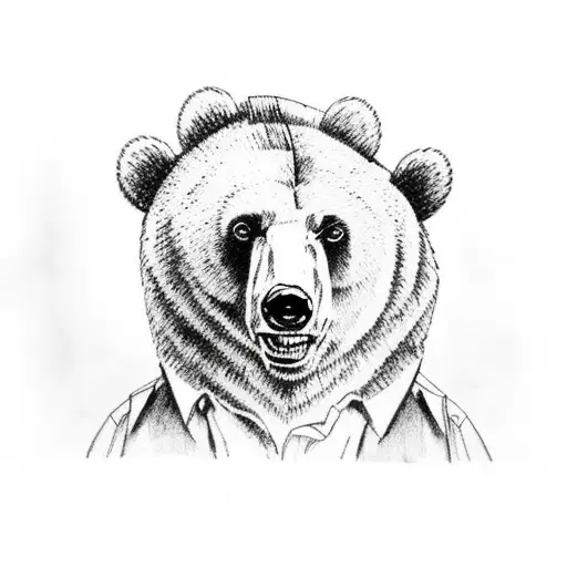 bear holding ar15 and AMERICAN FLAG background  tattoo design idea