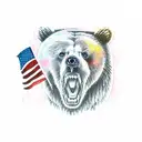 bear holding ar15 and AMERICAN FLAG background  tattoo design idea