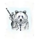 bear holding ar15 and AMERICAN FLAG background  tattoo design idea