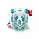 bear holding ar15 and AMERICAN FLAG background  tattoo design idea