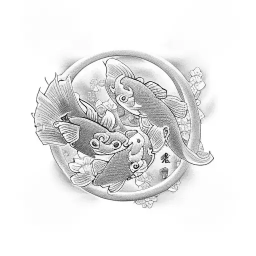 A tattoo design that combines the symbols of family and faith with traditional Japanese elements, such as cherry blossoms and koi fish. tattoo design idea