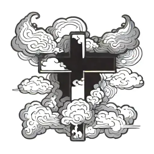 bold cross with lighting and clouds forming the shape tattoo design idea