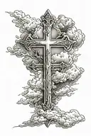 cross surrounded by stormy clouds tattoo design idea