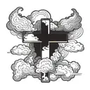 bold cross with lighting and clouds forming the shape tattoo design idea