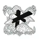 bold cross with lighting and clouds forming the shape tattoo design idea