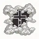 bold cross with lighting and clouds forming the shape tattoo design idea