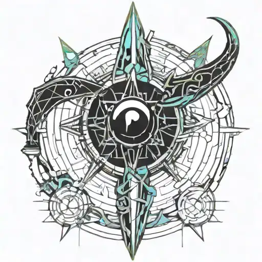 black hole and dagger piercing tattoo design idea