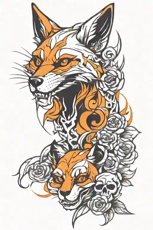 fox and skull tattoo design idea