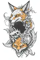 fox and skull tattoo design idea