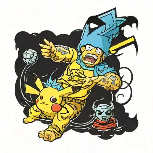 pikachu and simpsons arm sleeve tattoo design idea