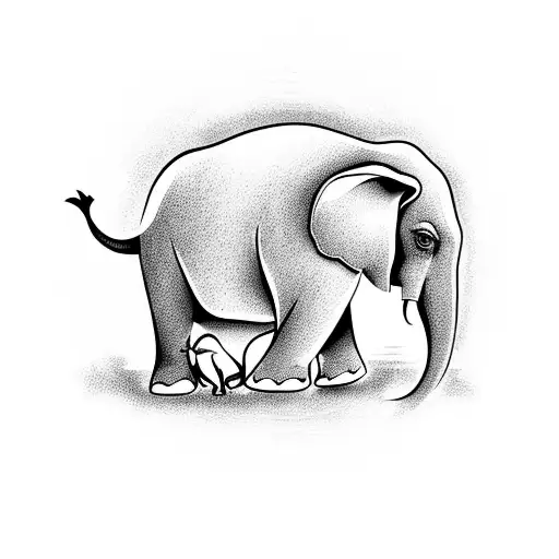 Mother elephant protecting her baby tattoo design idea