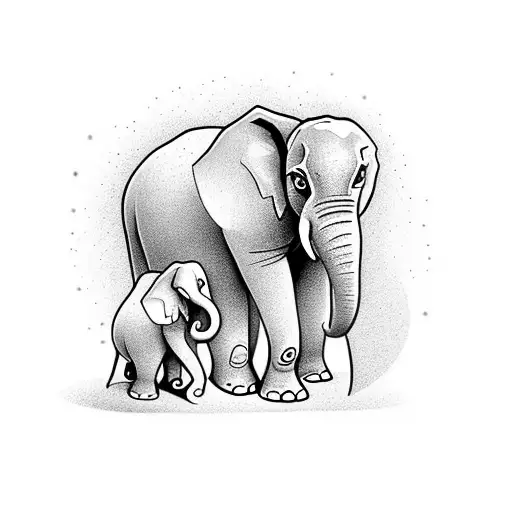 Mother elephant protecting her baby tattoo design idea