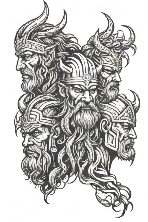 Viking faces and lightning coming out of their heads tattoo design idea