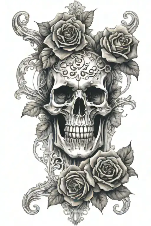the holy death with roses and heart tattoo design idea