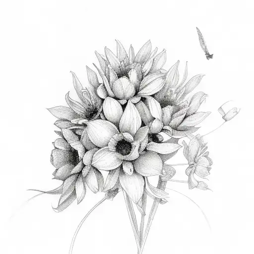 November April March flower bouquet  tattoo design idea