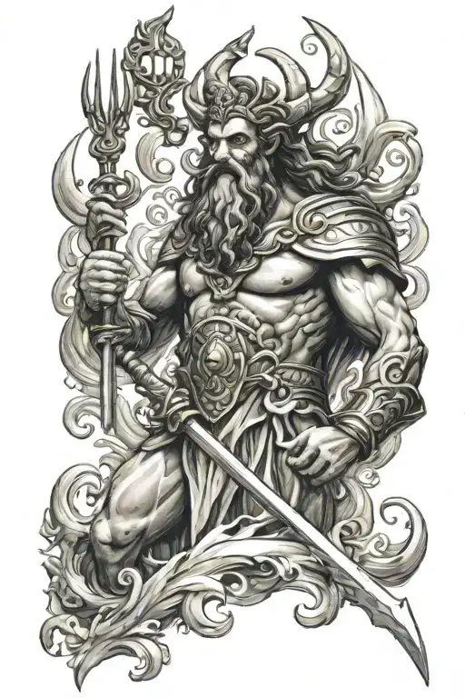 poseidon holding the trident tattoo design idea